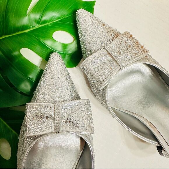Rhinestones Crystals Heeled Mules With Bow Slip On Dress Shoes Womens Sz 6 NEW - Picture 4 of 16